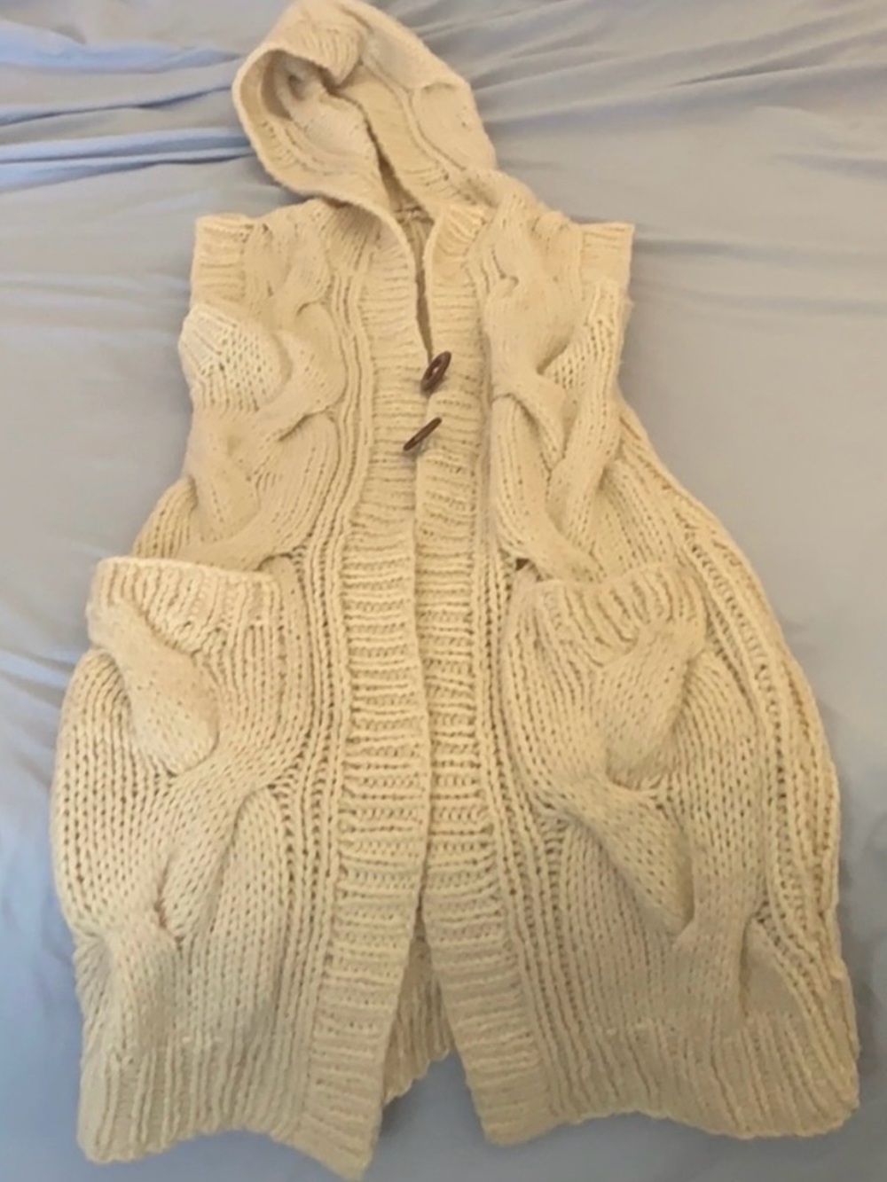 Free People Cream Cable-Knit Hooded Sweater Vest